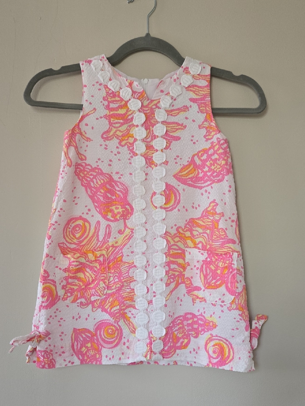 Lilly Pulitzer Girls Mini Mila Shift Dress in Pink/Yellow Seashell Print